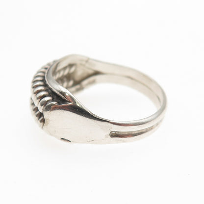 925 Sterling Silver Vintage Modernist Spring Oxidized Ring Size 6.5