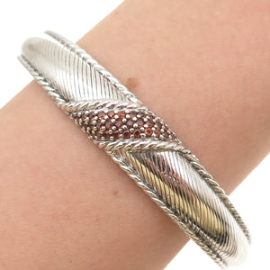 Judith Ripka 925 Sterling Silver Real Round-Cut Cognac Topaz Cuff Bracelet 7"