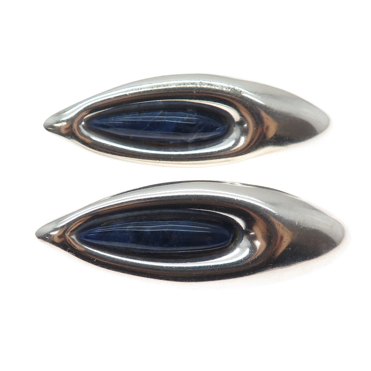 925 Sterling Silver Vintage Mexico Real Sodalite Modernist Petal Earrings