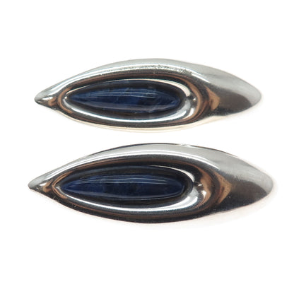 925 Sterling Silver Vintage Mexico Real Sodalite Modernist Petal Earrings