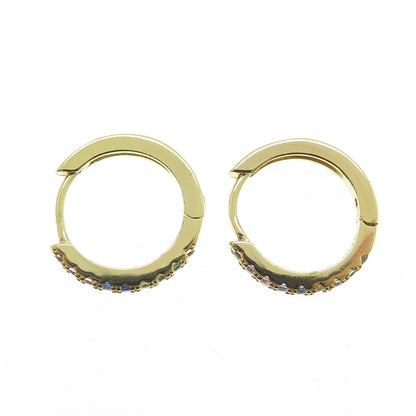 HAN 925 Sterling Silver Gold Plated Round-Cut Multi-Color C Z Hoop Earrings