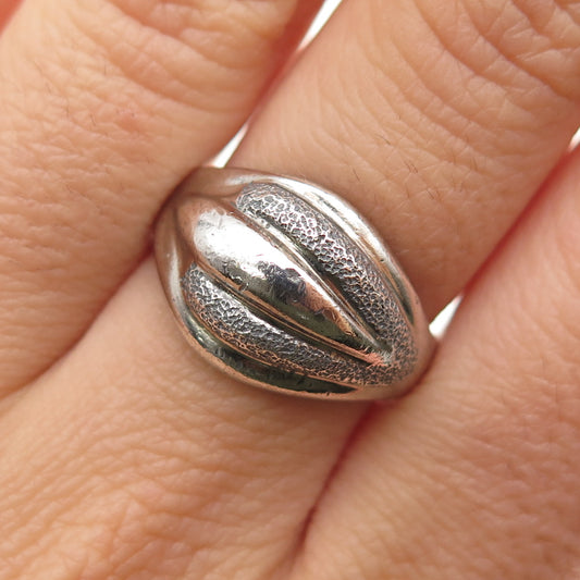 925 Sterling Silver Vintage Modernist Floral Oxidized Ring Size 7.5