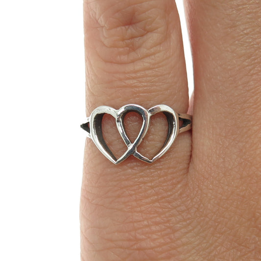 925 Sterling Silver Vintage Couple of Open Hearts Ring Size 5.5