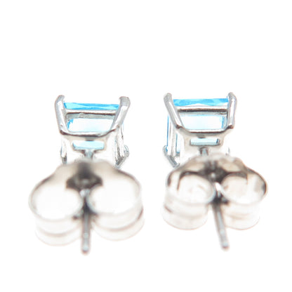 925 Sterling Silver Princess-Cut Blue C Z Stud Earrings