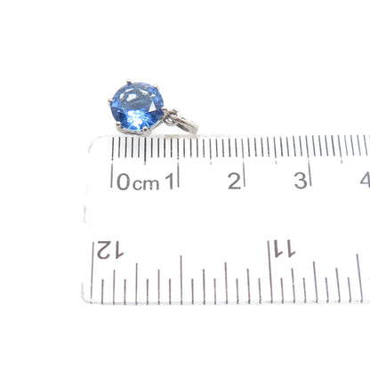 925 Sterling Silver Round-Cut Ocean Blue C Z Minimalist Charm Pendant