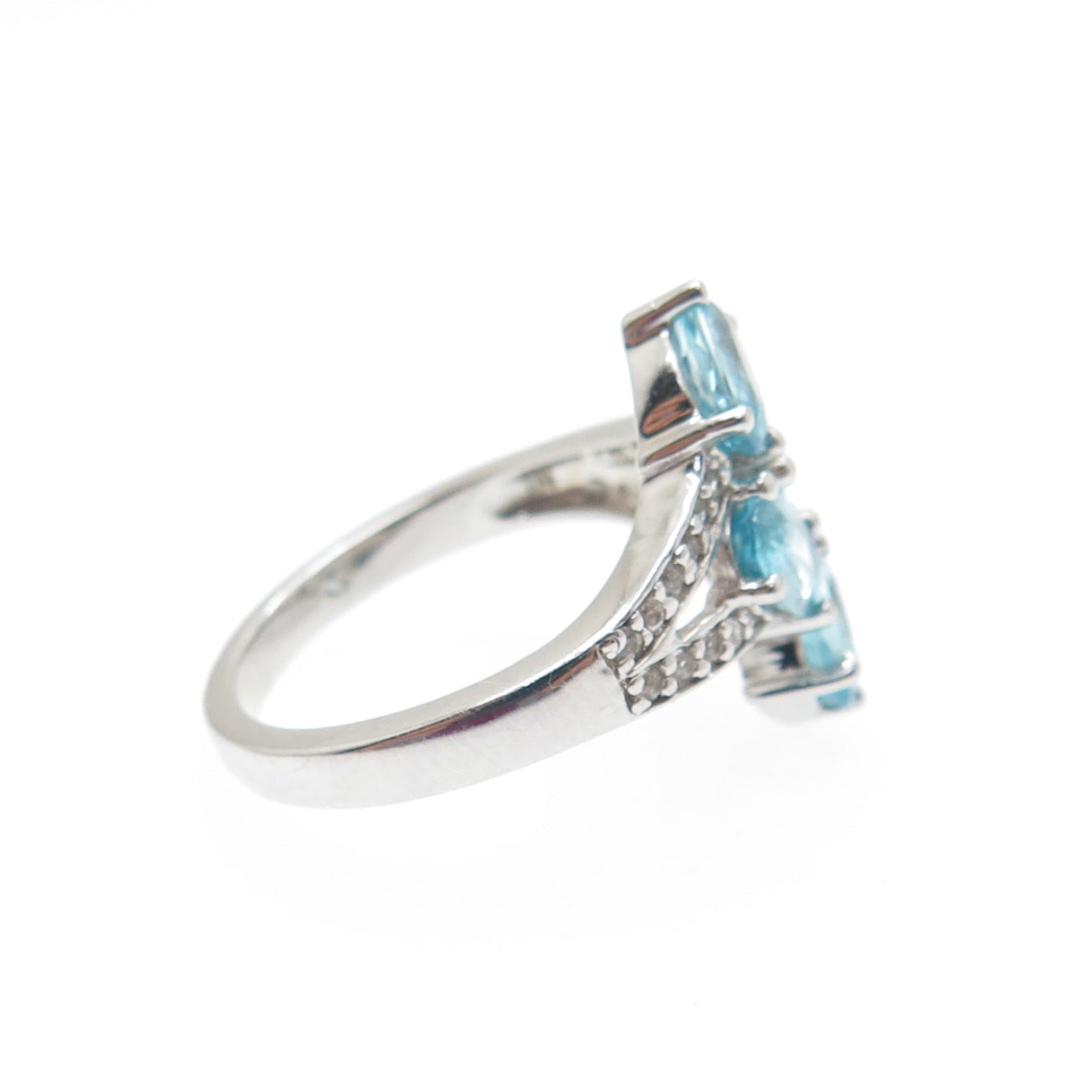 925 Sterling Silver Real Oval-Cut Blue & Round-Cut White Topaz Ring Size 6