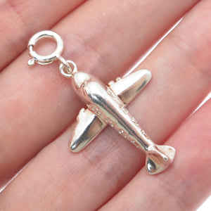 925 Sterling Silver Vintage Airplane Spring Ring Lock Clasp Charm Pendant
