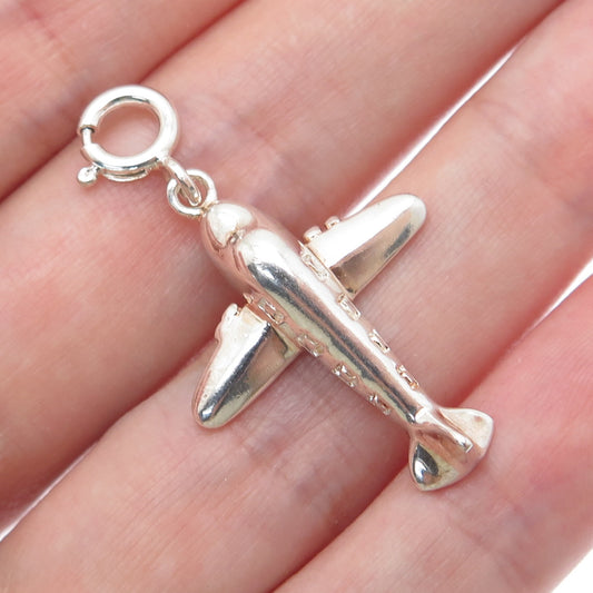 925 Sterling Silver Vintage Airplane Spring Ring Lock Clasp Charm Pendant