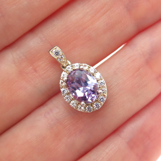 925 Sterling Silver Gold Plated Real Amethyst & White Topaz Minimalist Pendant