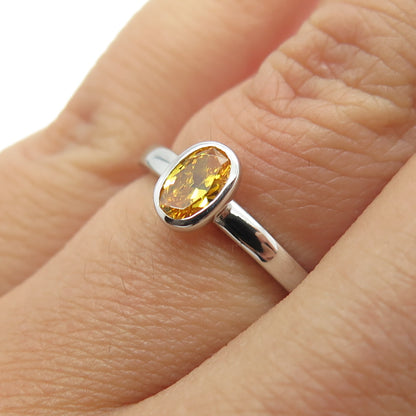 925 Sterling Silver Oval-Cut Canary C Z Ring Size 5.75