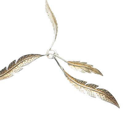 Old Pawn 925 Sterling Gold Plated Vintage Southwestern Feather Necklace 24"