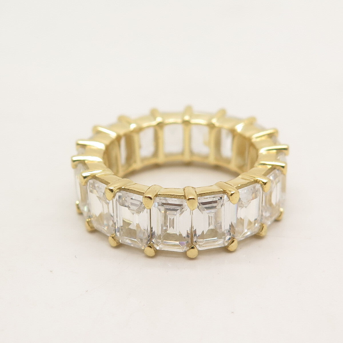 925 Sterling Silver Gold Plated Emerald-Cut C Z Band Ring Size 6.75