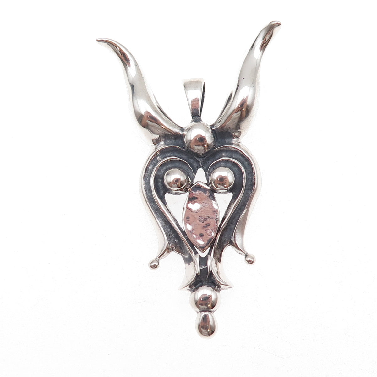950 Silver Vintage Evil Heart Modernist Oxidized Pendant