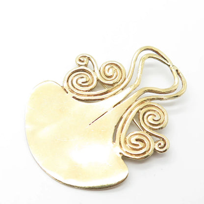 925 Sterling Silver Gold Plated Vintage Swirl Pin Brooch