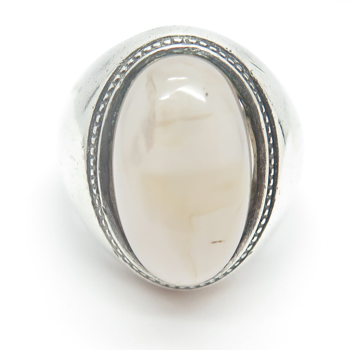 925 Sterling Silver Vintage Real Clear Agate Statement Ring Size 12