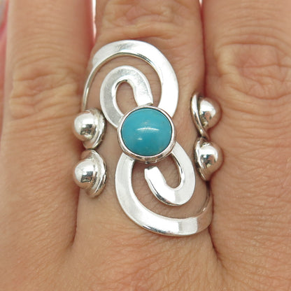 DOMINIQUE DINOUART 925 Sterling Silver Vintage Mexico Real Turquoise Ring Size 8