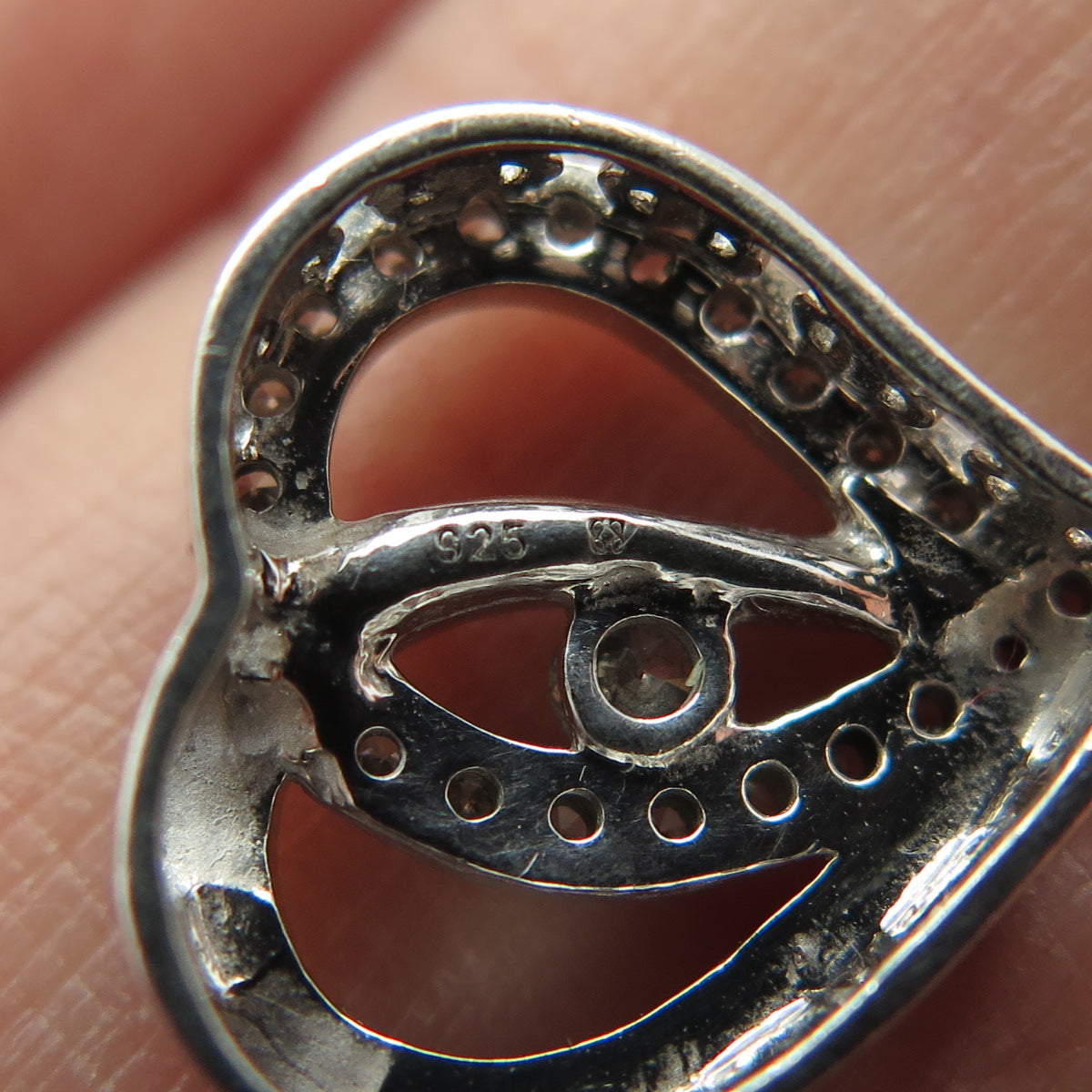 925 Sterling Silver Real Round-Cut Diamond Interlocked Heart Slide Pendant