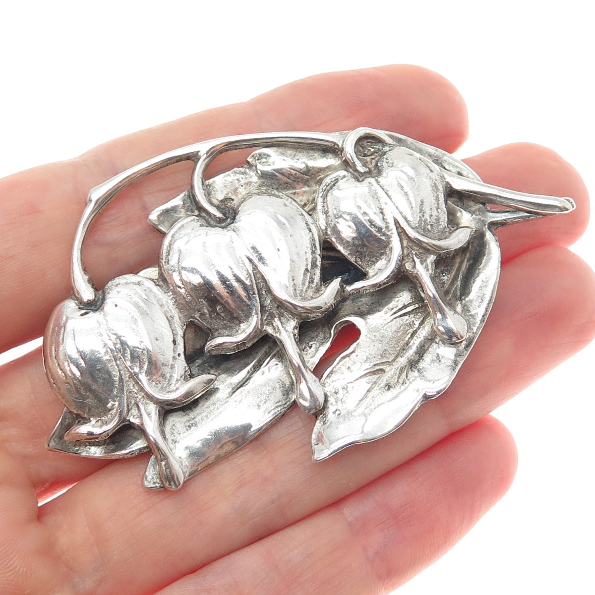 925 Sterling Silver Vintage Bluebell Flower Oxidized Pin Brooch