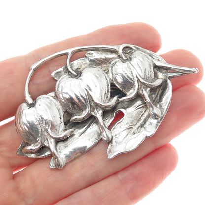 925 Sterling Silver Vintage Bluebell Flower Oxidized Pin Brooch