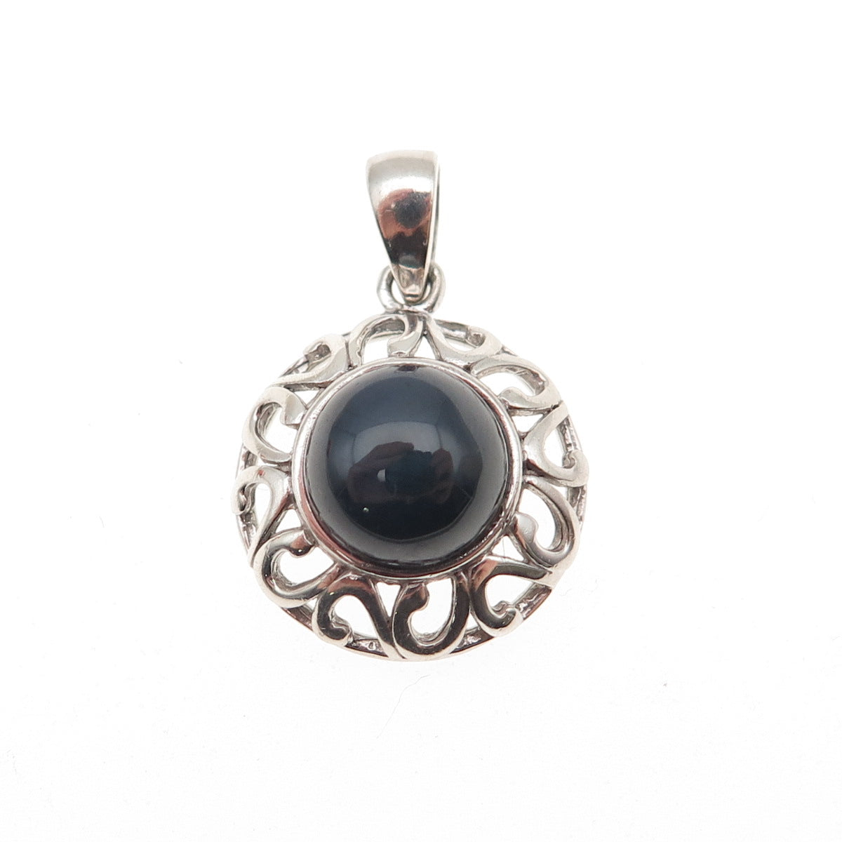 925 Sterling Silver Vintage J&T Real Sapphire Ornate Mini Charm Pendant