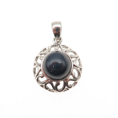 925 Sterling Silver Vintage J&T Real Sapphire Ornate Mini Charm Pendant