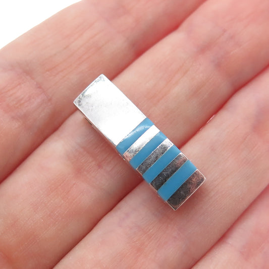 925 Sterling Silver Vintage Mexico Real Turquoise Bar Minimalist Slide Pendant