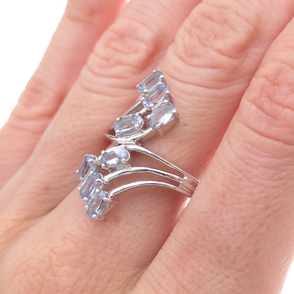 Chuck Clemency 925 Sterling Silver Real Oval-Cut Tanzanite Bypass Ring Size 8