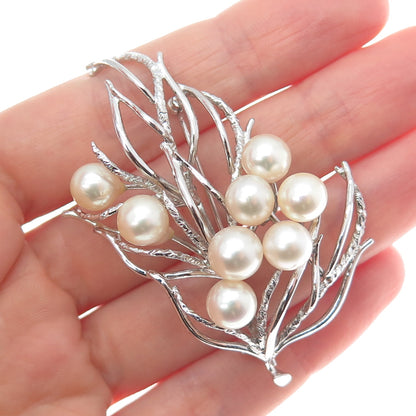 925 Sterling Silver Antique Japan Real Akoya Pearl Twig Pin Brooch