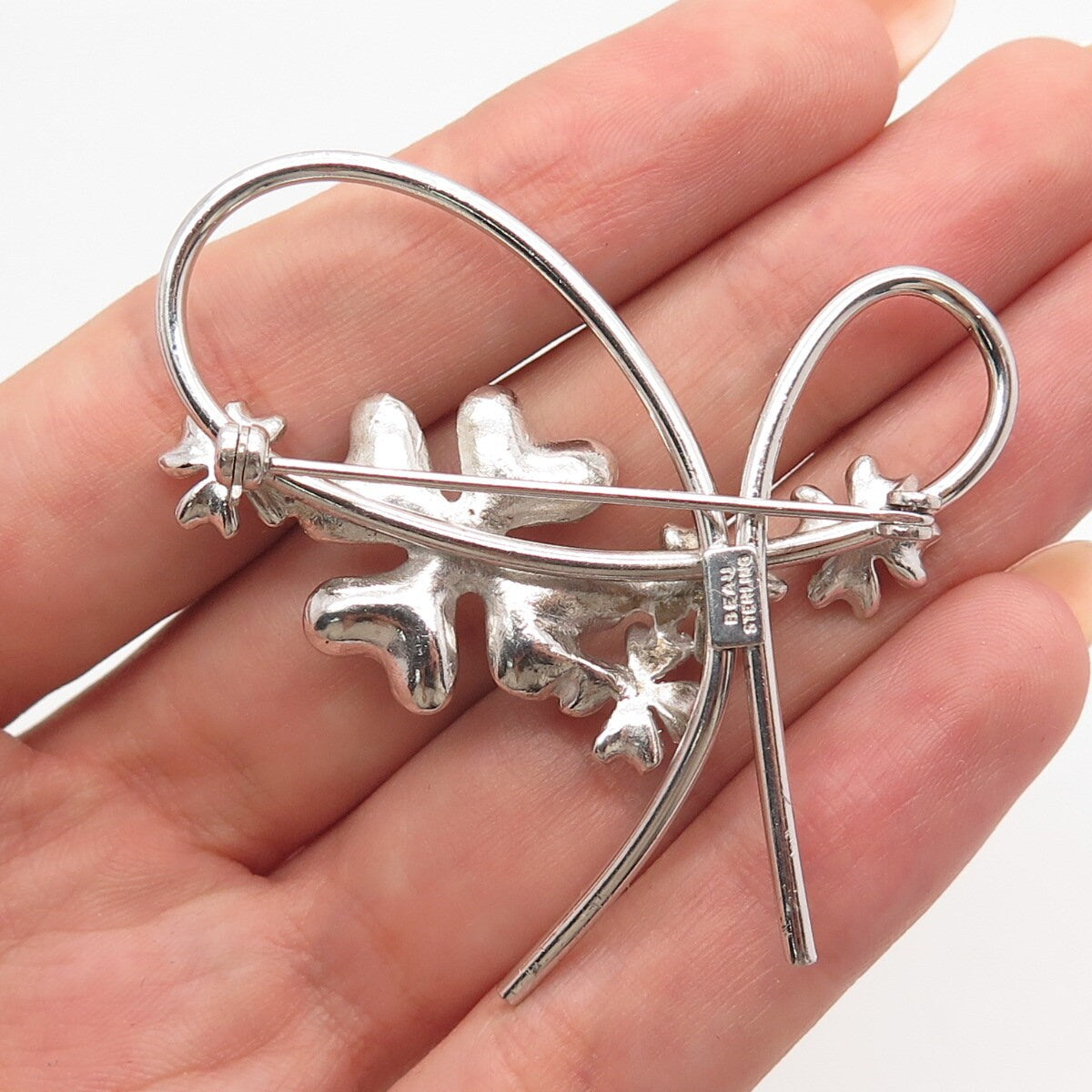 925 Sterling Silver Vintage Beau Floral Pin Brooch