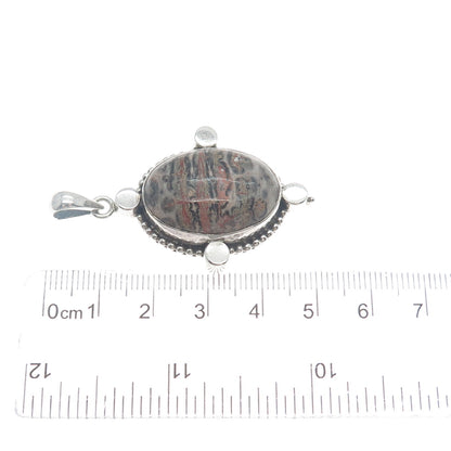 DOUG PAULUS 925 Sterling Silver Vintage Leopard Skin Jasper Granulated Pendant