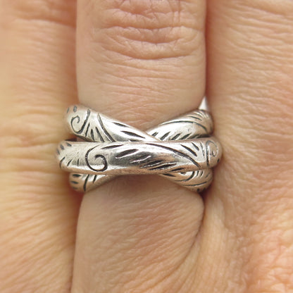 925 Sterling Silver Vintage Engraved Trinity Interlocked Band Ring Size 6