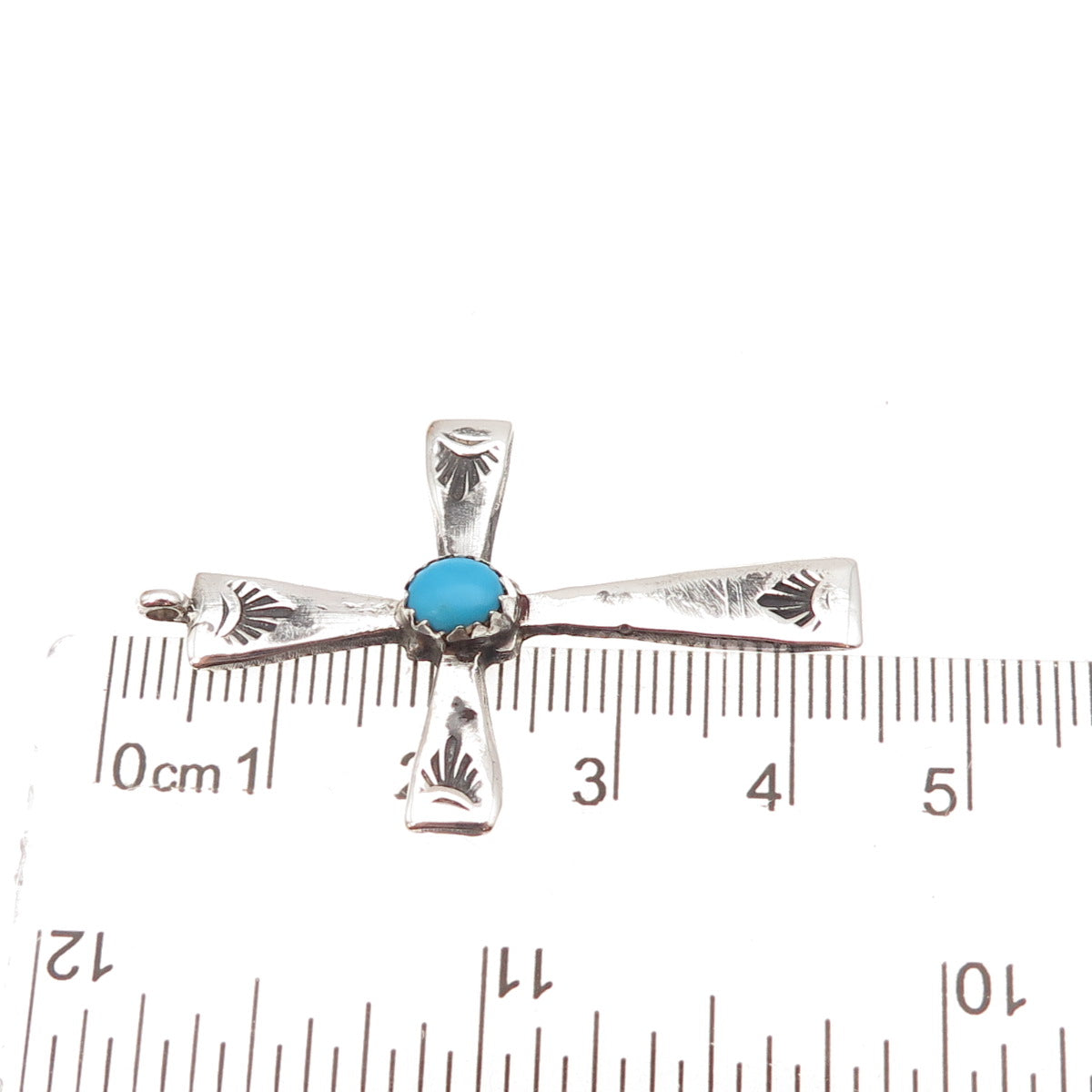 Old Pawn 925 Sterling Silver Vintage Southwestern Turquoise Cross Tribal Pendant