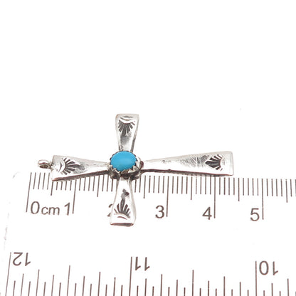 Old Pawn 925 Sterling Silver Vintage Southwestern Turquoise Cross Tribal Pendant