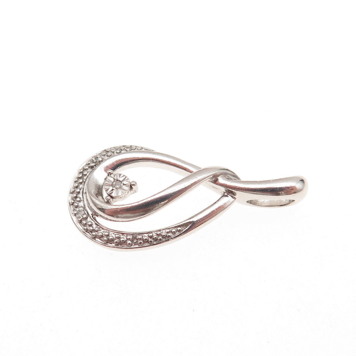 925 Sterling Silver Real Round-Cut Diamond Teardrop Charm Pendant