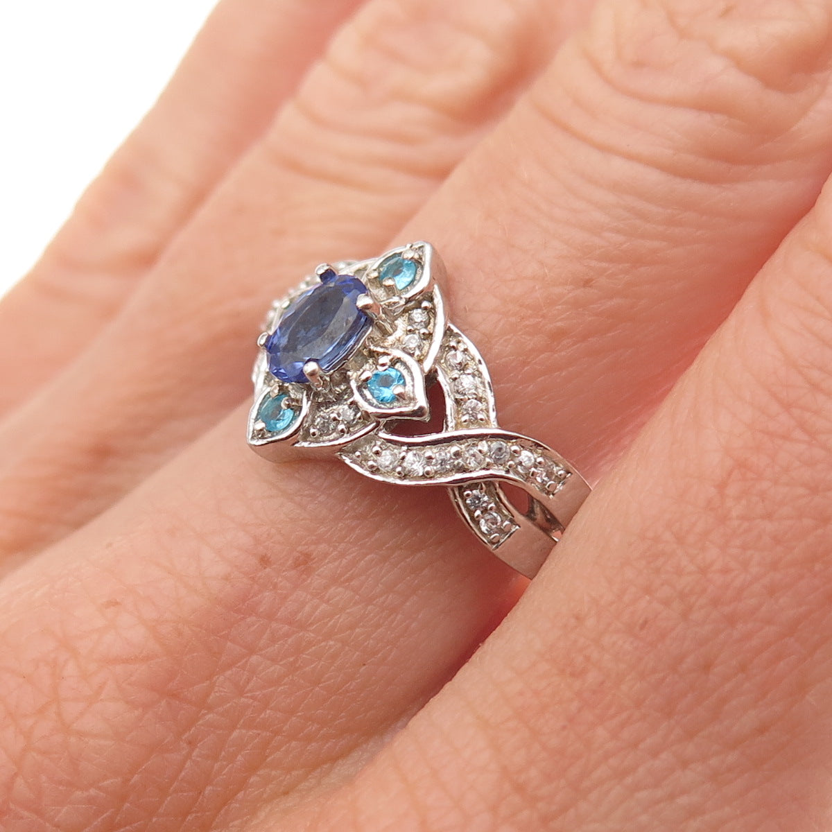 Chuck Clemency 925 Sterling Silver Real Tanzanite Topaz & Apatite Ring Size 8