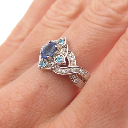 Chuck Clemency 925 Sterling Silver Real Tanzanite Topaz & Apatite Ring Size 8