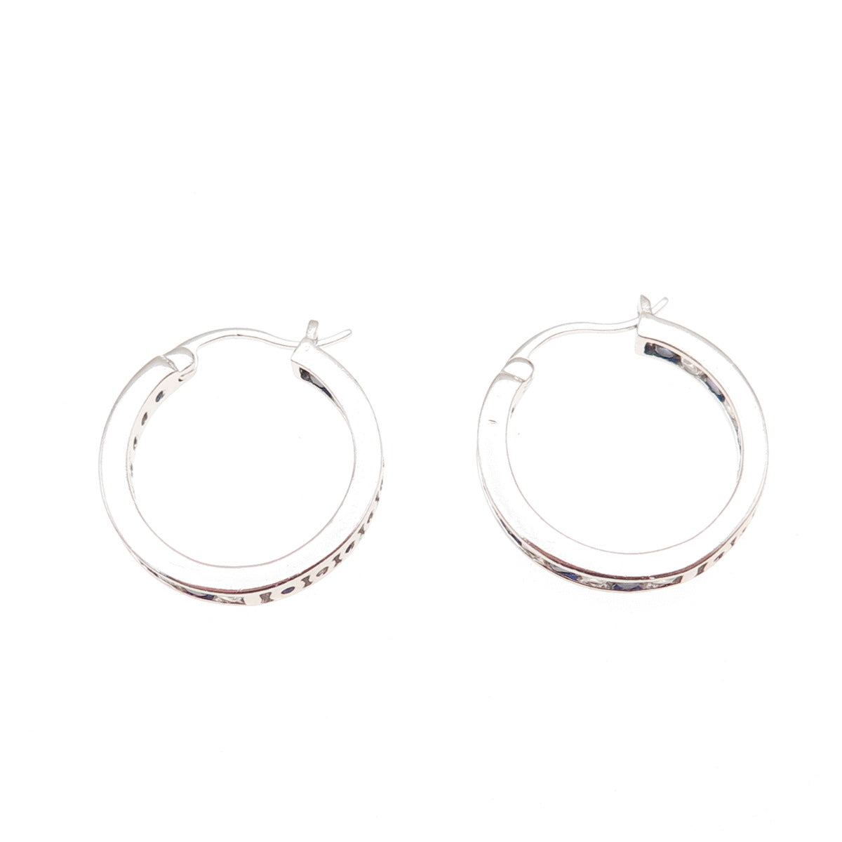 Jacmel Mauritius Sterling Silver Lab-Created Sapphire C Z In & Out Hoop Earrings
