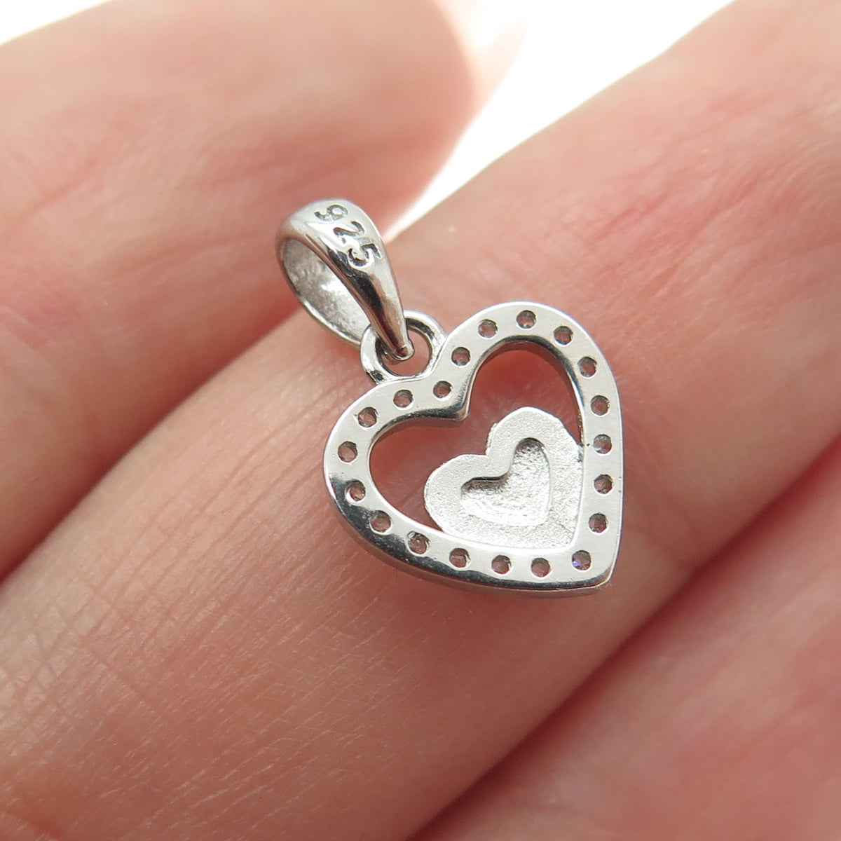 925 Sterling Silver Round-Cut Shaped C Z Double Heart Pendant