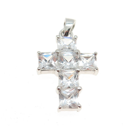 925 Sterling Silver Princess-Cut C Z Sparkling Cross Pendant