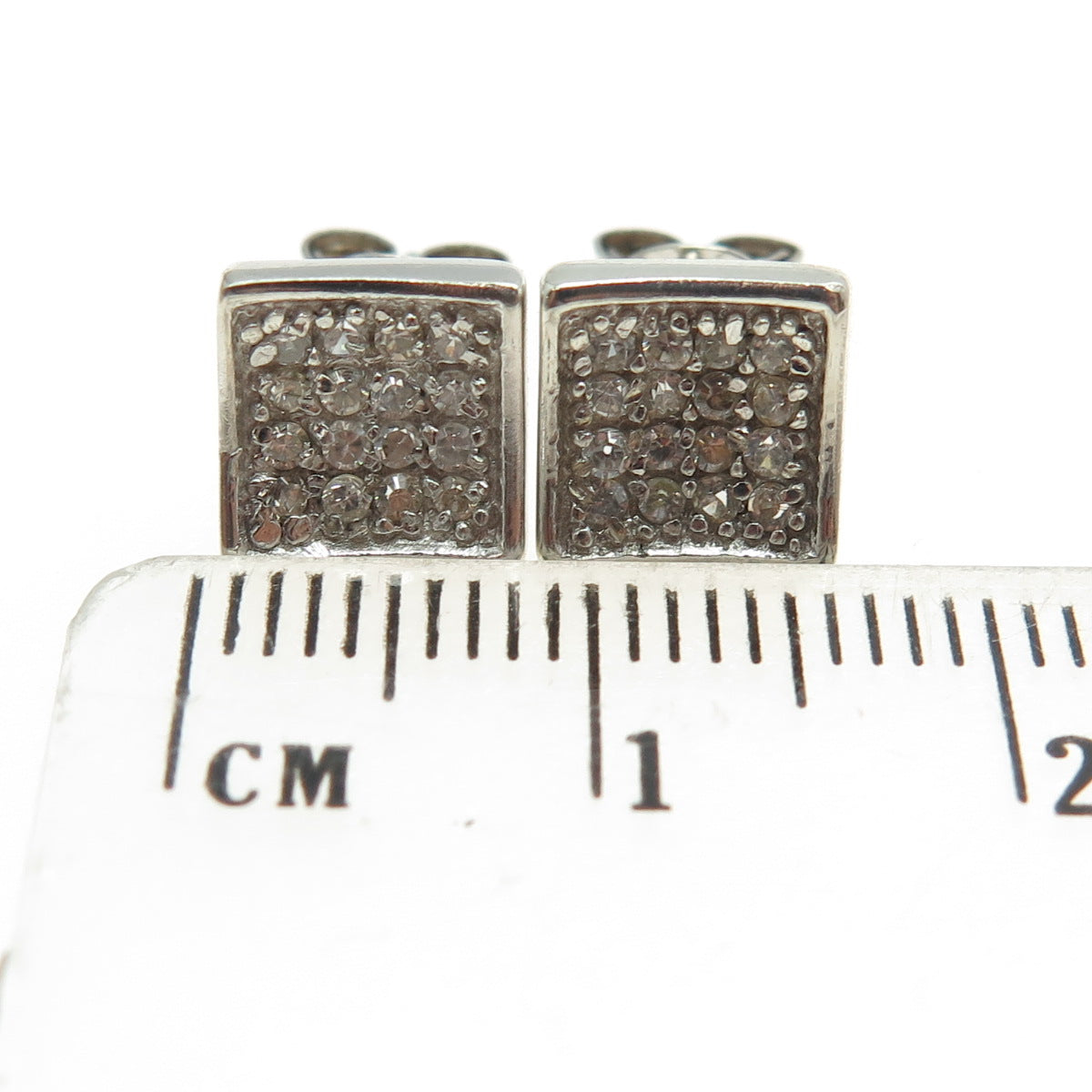 925 Sterling Silver Pave C Z Square Stud Earrings