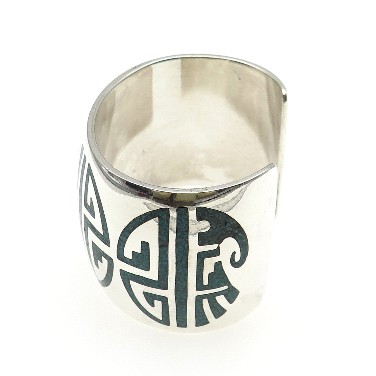 Old Pawn 925 Sterling Silver Vintage Turquoise Inlay Adjustable Wide Bracelet 7"