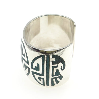 Old Pawn 925 Sterling Silver Vintage Turquoise Inlay Adjustable Wide Bracelet 7"