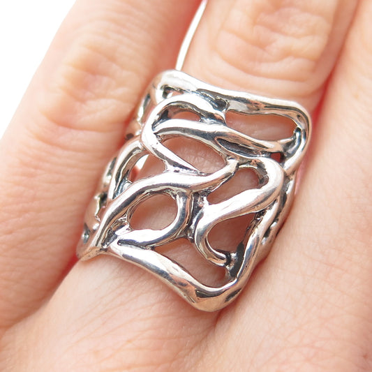 HAGIT GORALI 925 Sterling Silver Vintage Modernist Abstract Swirl Ring Size 6