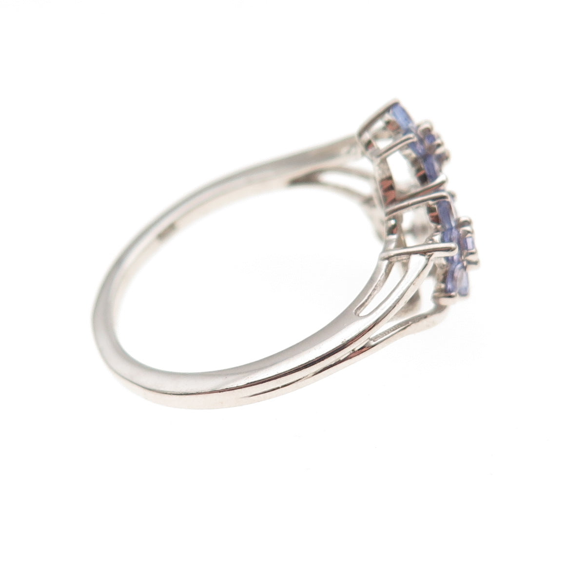 Chuck Clemency 925 Sterling Silver Real Round-Cut Tanzanite Floral Ring Size 8