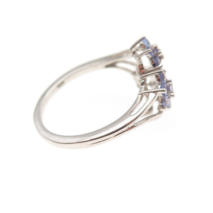 Chuck Clemency 925 Sterling Silver Real Round-Cut Tanzanite Floral Ring Size 8