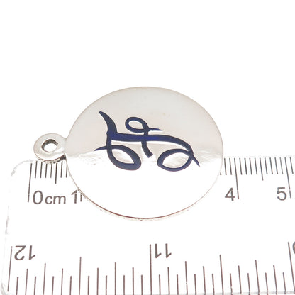 800 Silver Vintage Italy Enamel Letter F Initial Round Tag Charm Pendant
