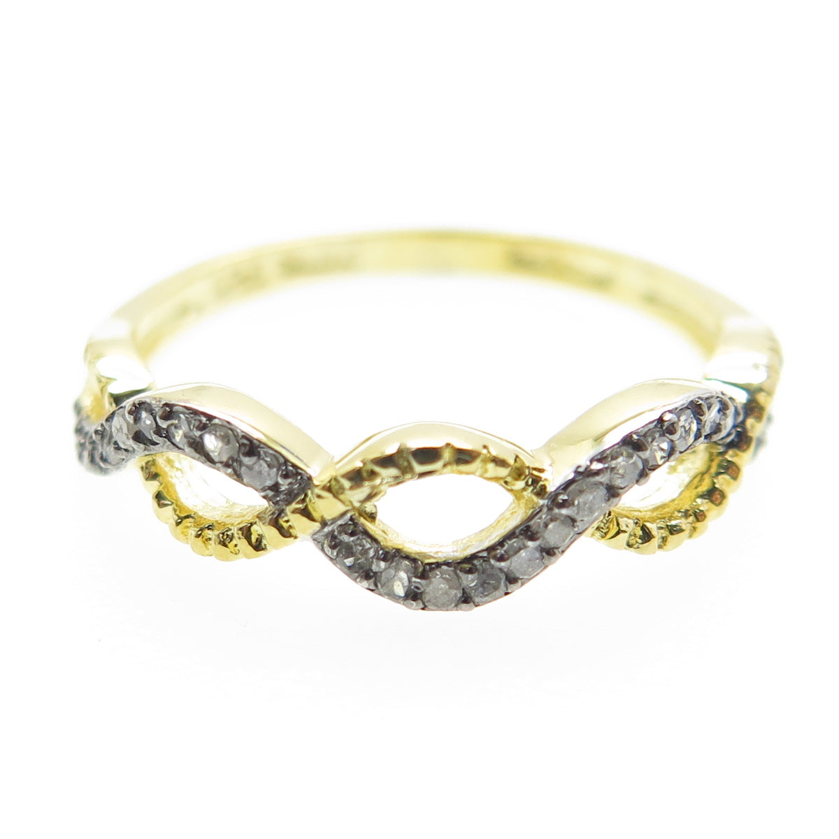 925 Sterling Silver Gold Plated Real White Diamond Infinity Ring Size 7.25