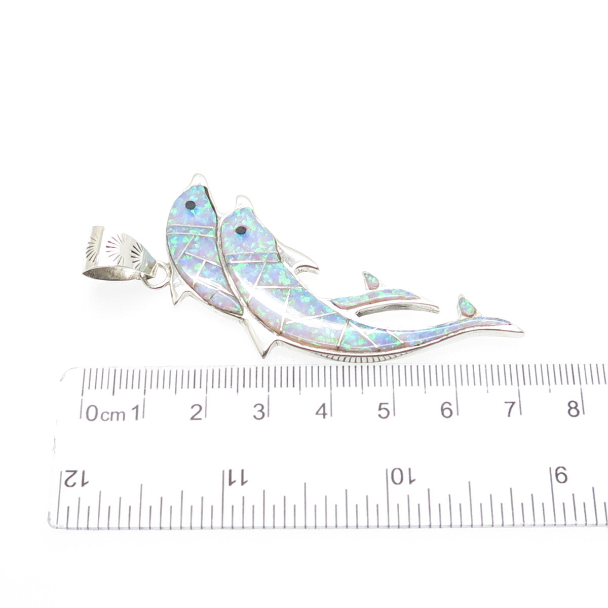 CALVIN PETERSON NAVAJO Old Pawn 925 Sterling Vintage Opal & Onyx Dolphin Pendant