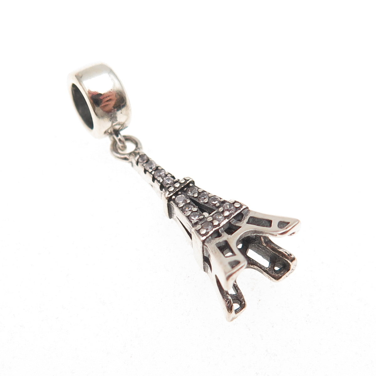 925 Sterling Silver C Z Eiffel Tower Dangle Charm
