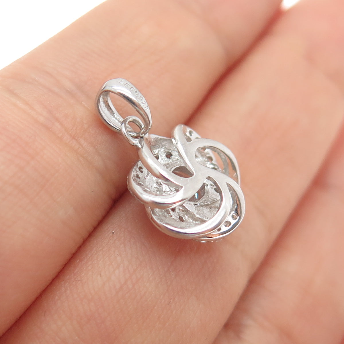 925 Sterling Silver Round-Cut C Z Rose Flower Minimalist Charm Pendant